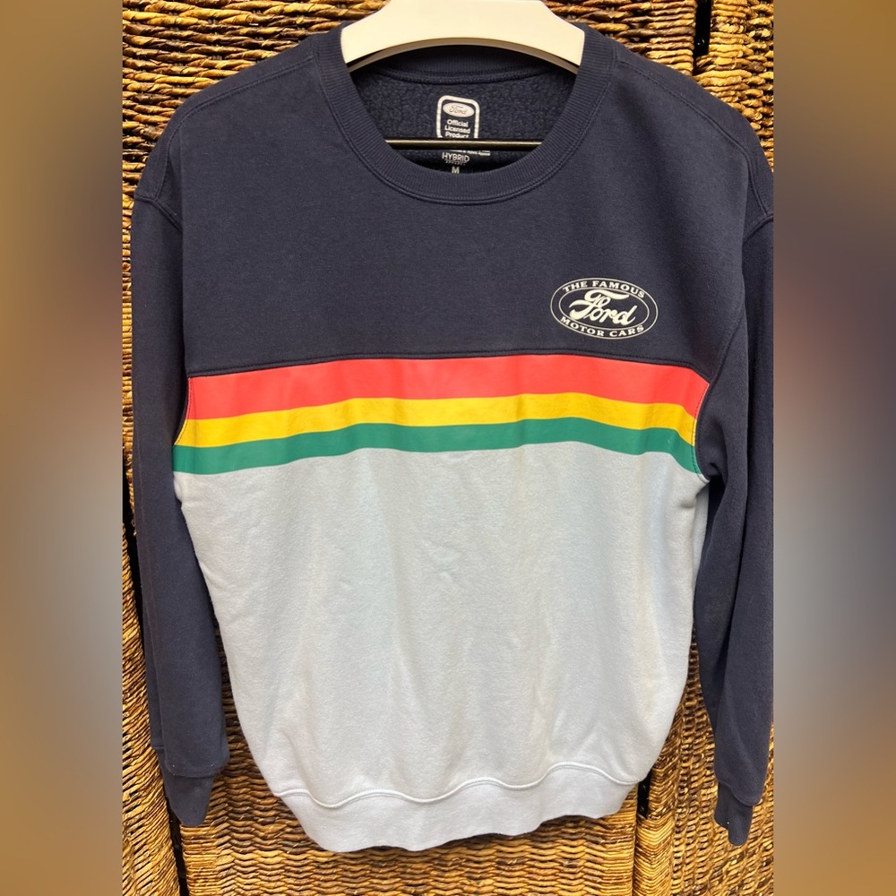 Hybrid Apparel- Ford Men's Multicolor Striped‎ Sweatshirt, Medium, Retro Stripe